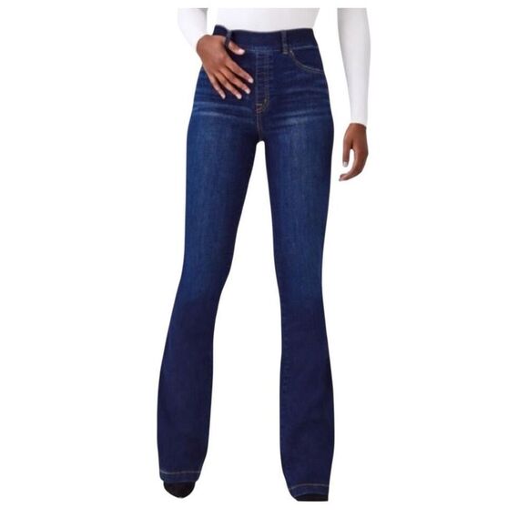 Spanx Indigo Denim Pull On Mid-Rise Bootcut Jeans Medium Wash Size Petite Medium - Picture 1 of 8